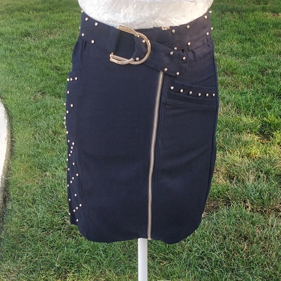 Maje Navy blue skirt with stud and attached belt - Picture 1 of 9